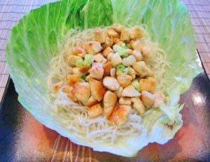 Gluten Free Chicken Shirataki Noodle Salad in Lettuce Cups