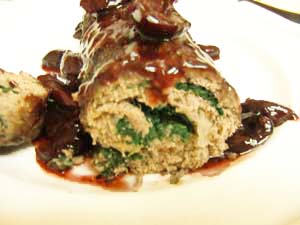 Gluten Free Meatloaf with Spinach and Cherry Red Wine Glaze