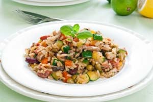 Chicken and Vegetable Gluten Free Risotto (with Vegan Option)
