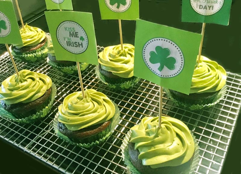 Gluten Free Chocolate St. Patrick’s Day Cupcakes with Natural Green Frosting