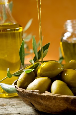 Image: Extra Virgin Olive Oil and Green Olives