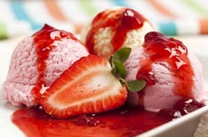 Image: Strawberry Sauce Over Strawberry Ice Cream