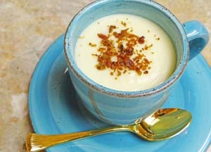 Gluten Free Buttermilk Potato Soup Topped with Bacon Bits
