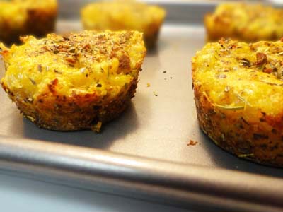 Gluten Free Scalloped Potatoes in a Crispy Breaded Cup using frozen hashbrowns