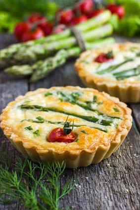 Gluten Free Cheese Tartlets with Asparagus and Tomatoa