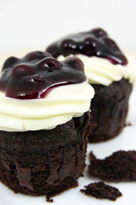 Mini Gluten Free Chocolate Cupcakes with Cream Cheese Frosting and Blueberry Topping
