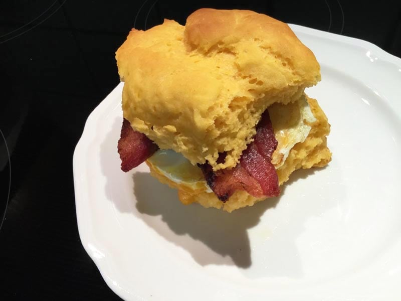 Breakfast Sandwich Made on a Gluten Free Sweet Potato Roll