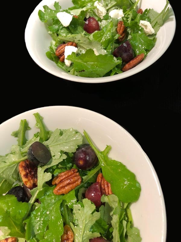 Arugula Salad with Grapes & Candied Pecans with Maple Vinaigrette