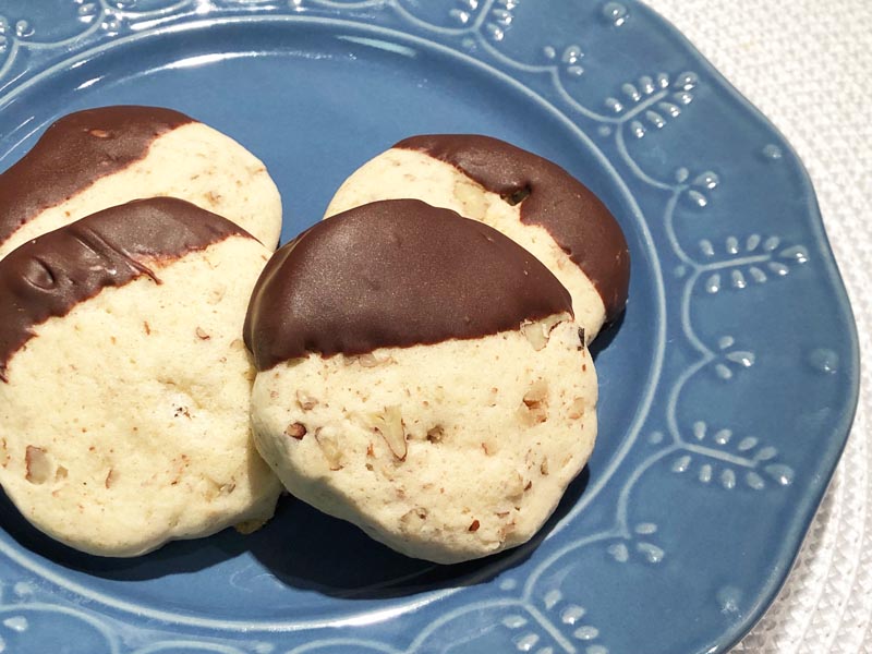 Gluten Free Pecan Cookies Dipped in Chocolate