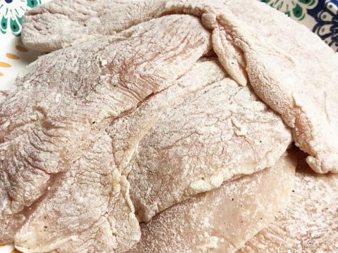 Sliced Chicken Breasts Dredged in Gluten Free Flour