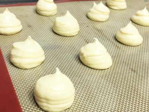 Gluten Free Cream Puff Dough Piped on Silicone Baking Mat