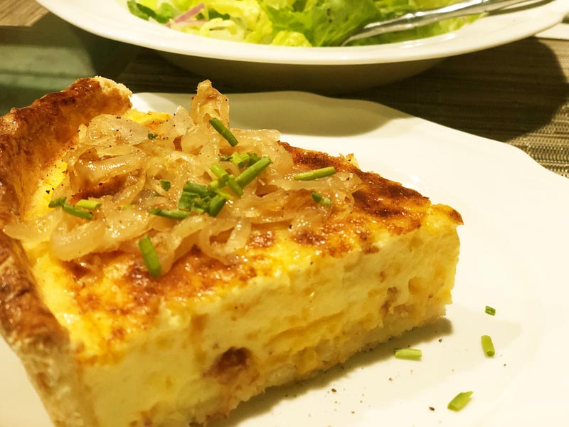 Gluten Free Loaded Mashed Potato Quiche with Caramelized Onion