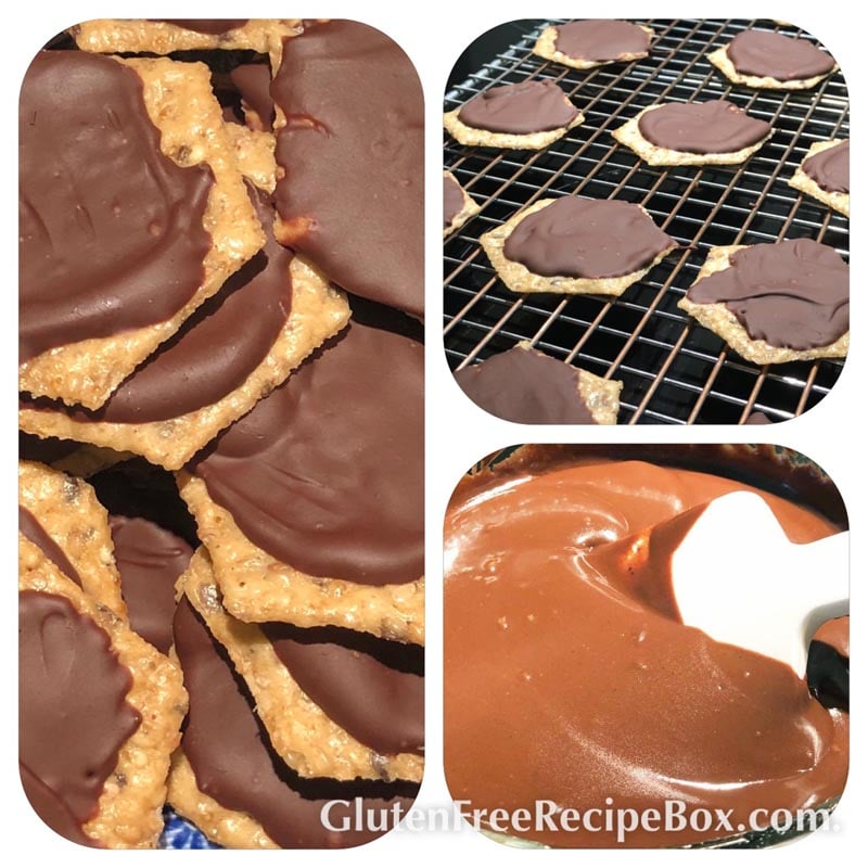 Collage of Melted Sugar Free Dairy Free Chocolate Ganache and Gluten Free Crackers