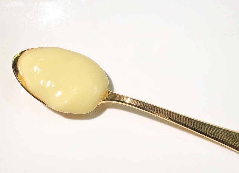 Spoon Full of Gluten Free Pastry Cream Made with Whole Eggs