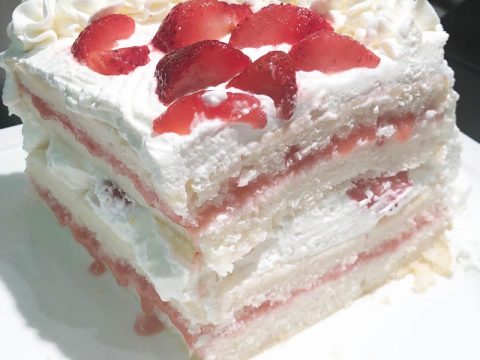 4-Layer Gluten Free White Cake with Strawberries
