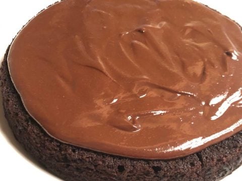 Chocolate Ganache Over Devil's Food Cake Layer