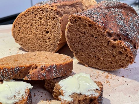 Sliced Gluten Free Sourdough Mock Rye Bread